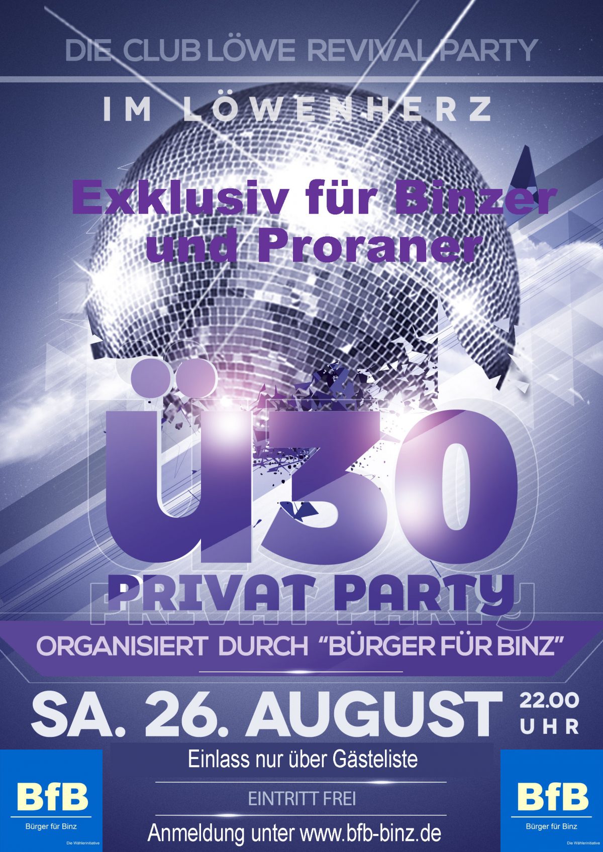 BfB -Ü30- Sommerparty im Löwenherz / Löweparty am 26. August 2017